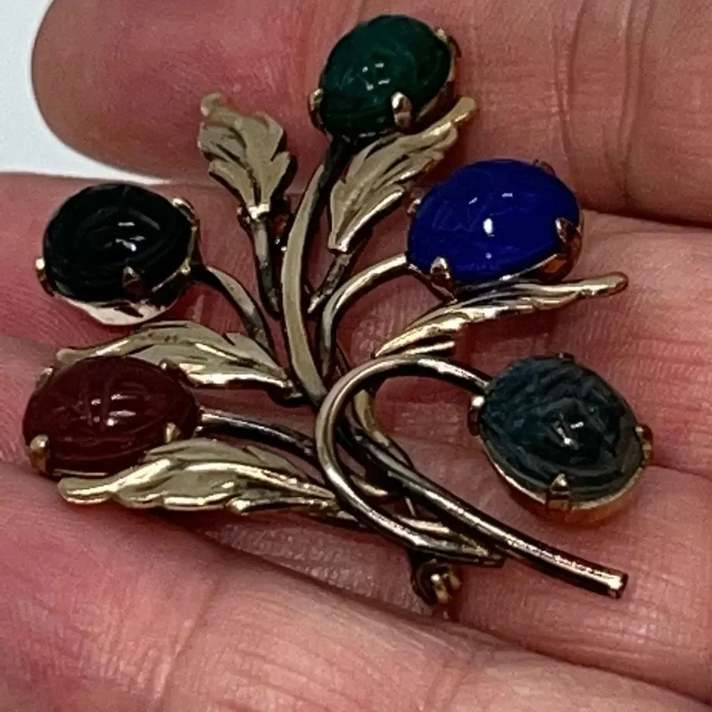 Vintage Binder Brothers 12KT GF Brooch Floral Leaf Scarab Pin  Signed BB